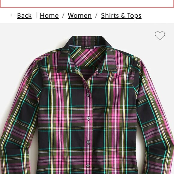 J Crew Womens Cotton Blouse Top Slim size 0 Pink Stewart Tartan Plaid Holiday - Picture 3 of 7